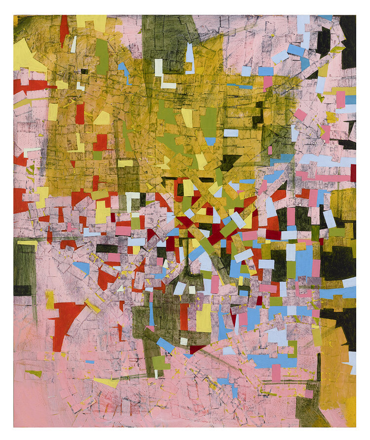 Rick-Lowe-Untitled-pink-2020-acrylic-and-paper-collage-on-canvas-72-x-60-in.-Courtesy-of-the-Artist-Hiram-Butler-Gallery-Houston-TX.