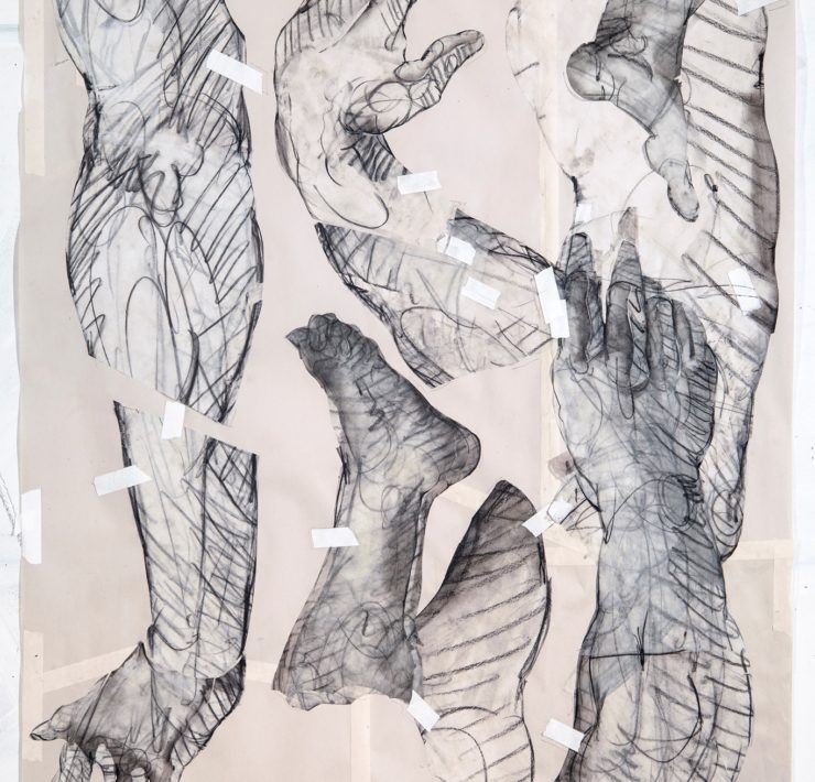 4-James-Drake-Forgiveness-Hands-and-Feet-2021-charcoal-pencil-tape-on-paper-40-x-28-inches