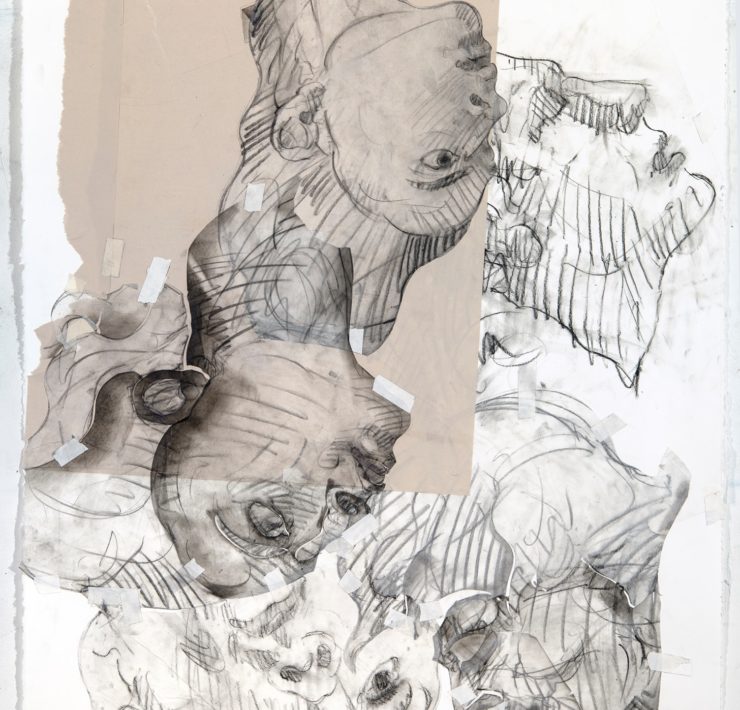 5-James-Drake-Forgiveness-Five-Heads-2021-charcoal-pencil-tape-on-paper-40-x-28-inches