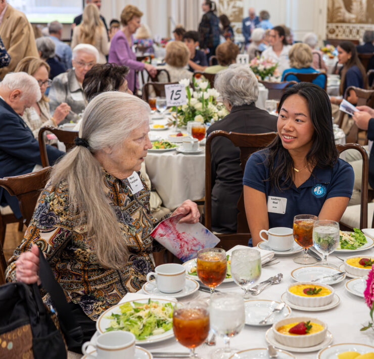 LHSAA Photo 23 – (L to R) Betsy Vauhgan, class of 1961, chats with Lamar Senior and Girls Varsity Golf player Audrey Bui