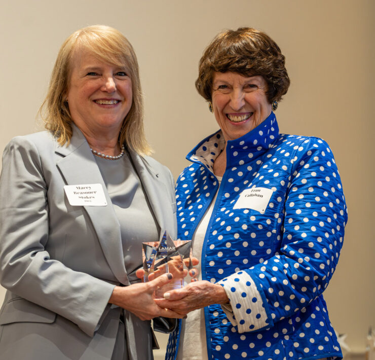 LHSAA Photo 26 (L to R) Macey Reasoner Stokes, class of 1985, receiving her Reach for the Stars Award from the Lamar Alumni Association Founder and Board Member, Fran Callahan