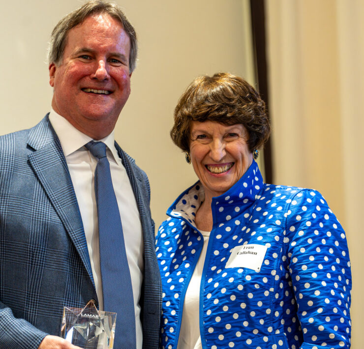 LHSAA Photo 27 (L to R) Barret Reasoner, class of 1982, receiving his Reach for the Stars Award from the Lamar Alumni Association Founder and Board Member, Fran Callahan