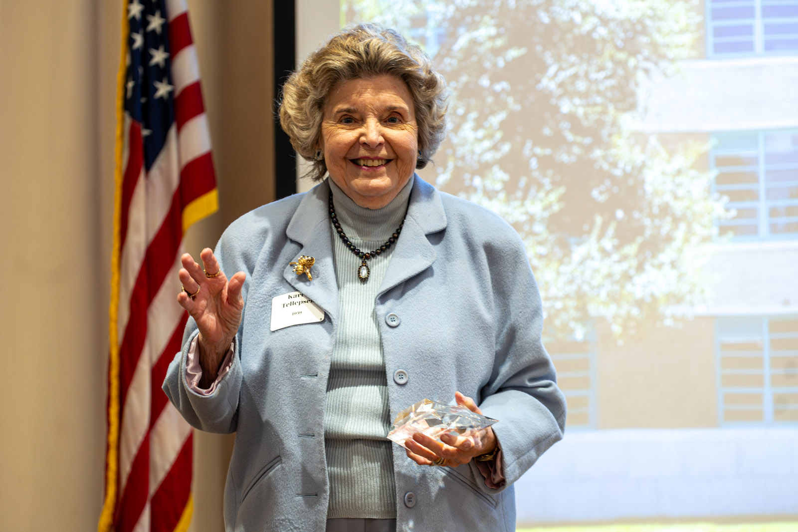 LHSAA Photo 28 – Karen Tellepsen, class of 1958, with her Reach for the Stars Award