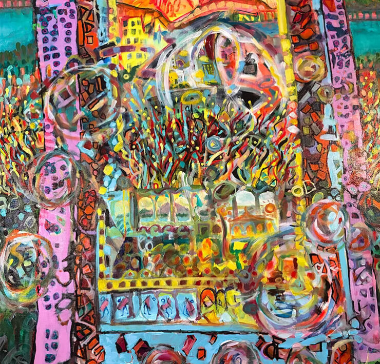 Tumbling Weedeaters, Rock Romano 2026, Acrylic on Panel, 48 x 38