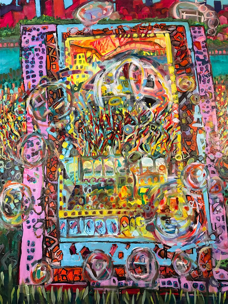 Tumbling Weedeaters, Rock Romano 2026, Acrylic on Panel, 48 x 38